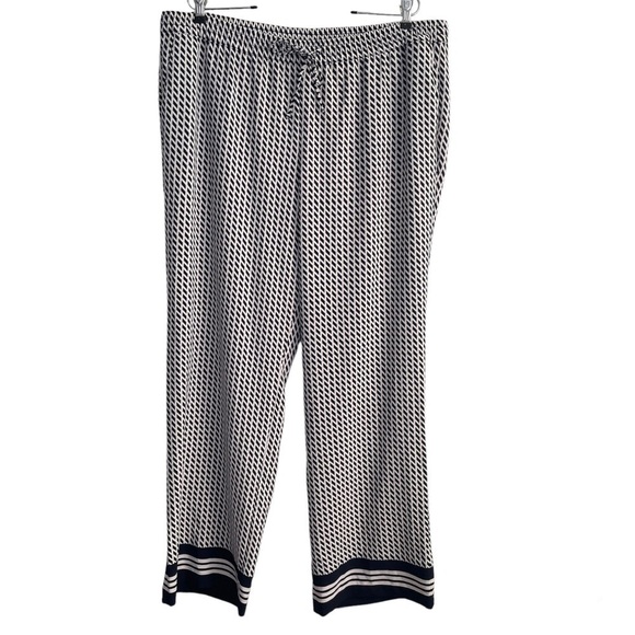 NWT Talbots Pink and Navy Blue Wide Leg Pull On Pants Geometric Print - Picture 1 of 9